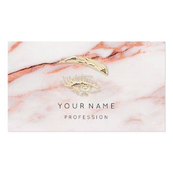 Small Professional Lashes Brows Makeup Logo Gold Marble Business Card Front View