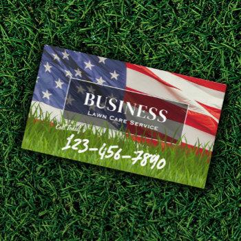 professional lawn & landscaping service us flag business card