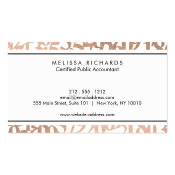 Small Professional Luxe Rose Gold Numbers Accountant Business Card Back View