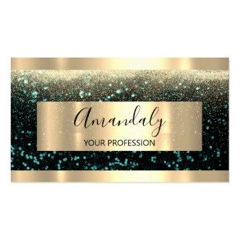 Small Professional Makeup Artist Event Planner Gold Teal Business Card Front View