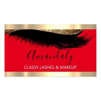 Small Professional Makeup Artist Eyelash Gold White Red Business Card Front View