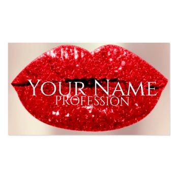 Small Professional Makeup Artist Rose Glitter Lips Red Business Card Front View