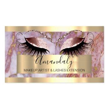 Small Professional Makeup  Eyelash Extension Pink Marble Business Card Front View
