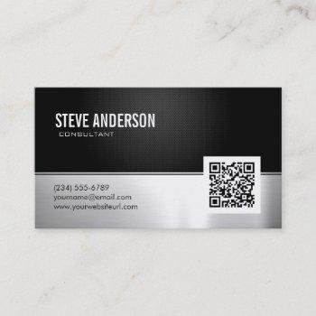professional modern black silver metallic qr code business card