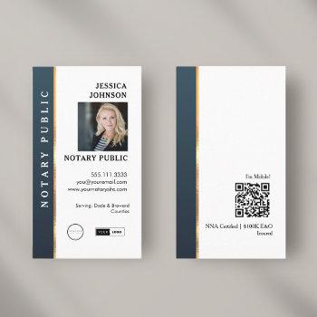 professional modern blue & gold photo notary  business card