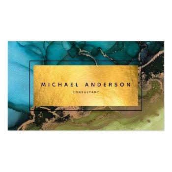 Small Professional Modern Gold Black Teal Business Card Front View