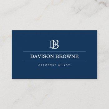 professional monogram attorney, lawyer blue business card