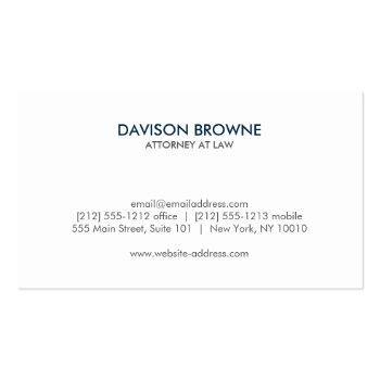 Small Professional Monogram Attorney, Lawyer Blue Business Card Back View