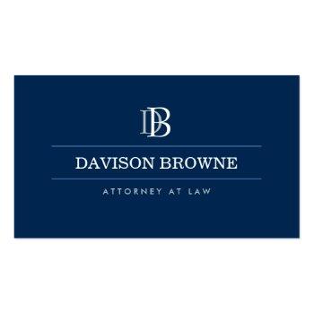 Small Professional Monogram Attorney, Lawyer Blue Business Card Front View