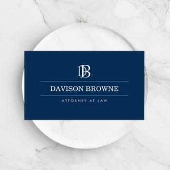 professional monogram attorney, lawyer blue business card