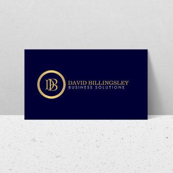 professional monogram logo in faux gold navy blue business card