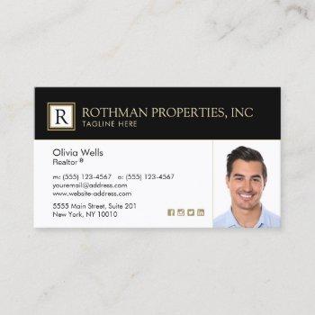 professional monogram real estate agent  photo bus business card