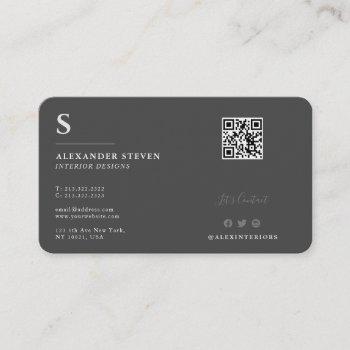 professional monogrammed qr plain grey business card