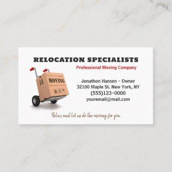 professional moving company dolly mover service business card