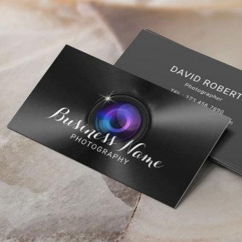 professional photography camera lens faux metal business card