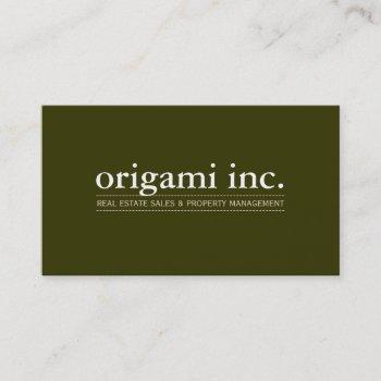 Small Professional Plain Modern Simple Smart Olive Green Business Card Front View