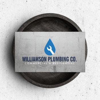 professional plumbing logo faux metal business card