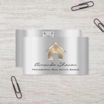 professional real estate broker agent silver qr business card