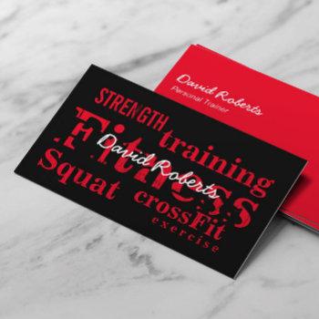 Small Professional Red Fitness Words Personal Trainer Business Card Front View