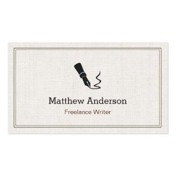 Small Professional Writer Editor Author - Beige Linen Business Card Front View