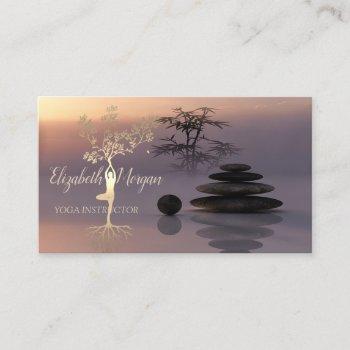 psychologist therapist,stones,gold tree silhouette business card