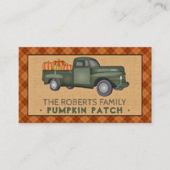 pumpkin patch family farm fall plaid vintage truck business card