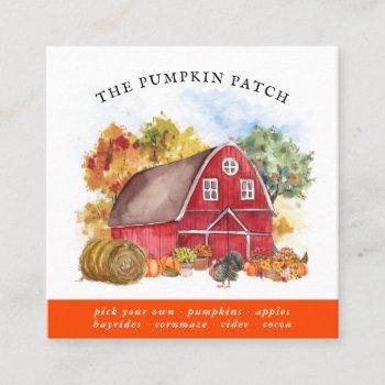 pumpkin patch family farm rustic barn fall square business card