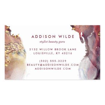 Small Purple And Gold Modern Art Liquid Watercolor Ink Business Card Back View