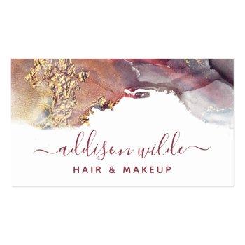 Small Purple And Gold Modern Art Liquid Watercolor Ink Business Card Front View