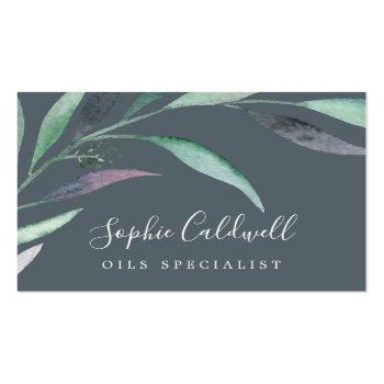 Small Purple And Green Eucalyptus | Gray Business Card Front View