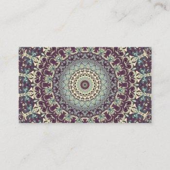 purple blue beige mandala kaleidoscope medallion business card