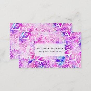 purple blue henna boho floral mandala pattern business card