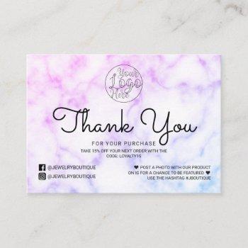 purple blue tie-dye marble customer thank you business card