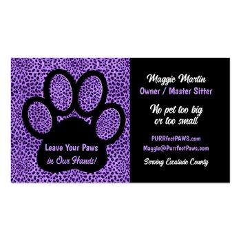 Small Purple Cheetah Print With Custom Paw Pet Sitter Business Card Back View
