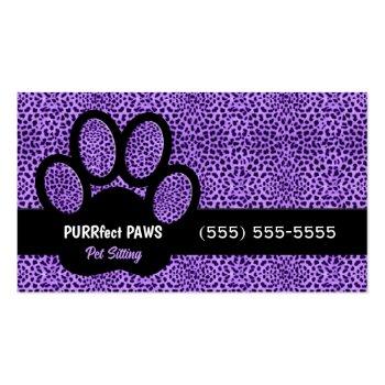 Small Purple Cheetah Print With Custom Paw Pet Sitter Business Card Front View