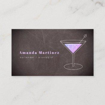 purple cocktail bartender mixologist chalkboard business card
