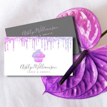 purple cupcake glitter drips bakery chef pastry business card
