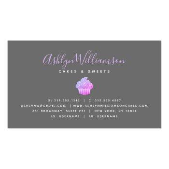 Small Purple Cupcake Glitter Drips Bakery Chef Pastry Business Card Back View