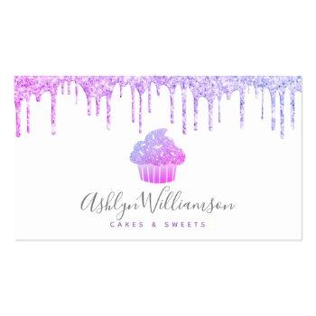 Small Purple Cupcake Glitter Drips Bakery Chef Pastry Business Card Front View