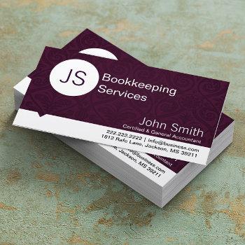 purple damask bookkeeping/accounting business card