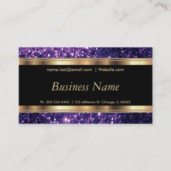 purple glitter and elegant gold business card
