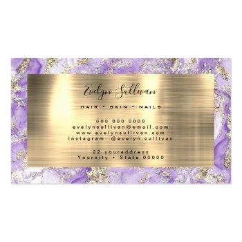 Small Purple Gold Fluid Marble Business Card Back View