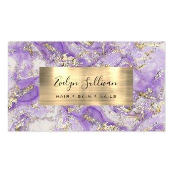 Small Purple Gold Fluid Marble Business Card Front View