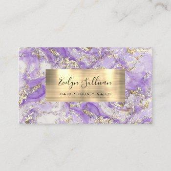 purple gold fluid marble business card