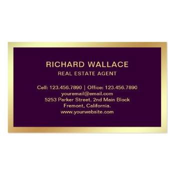 Small Purple Gold Foil Home Logo Real Estate Agent Business Card Back View