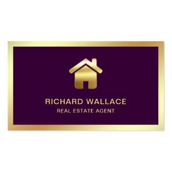 Small Purple Gold Foil Home Logo Real Estate Agent Business Card Front View