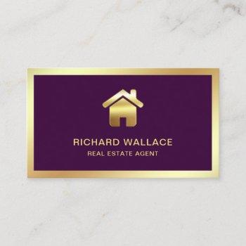 purple gold foil home logo real estate agent business card