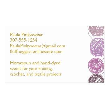 Small Purple Gold Yarn Balls Knitting Crochet Homespun Business Card Back View