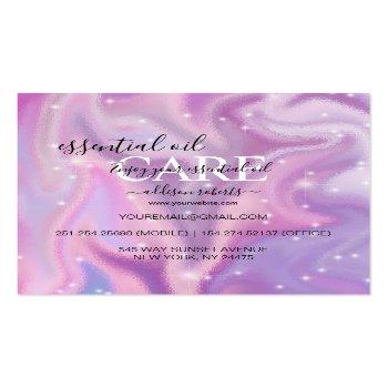 Small Purple Holographic Essential Oil Care Square Business Card Back View