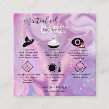 purple holographic essential oil care square business card
